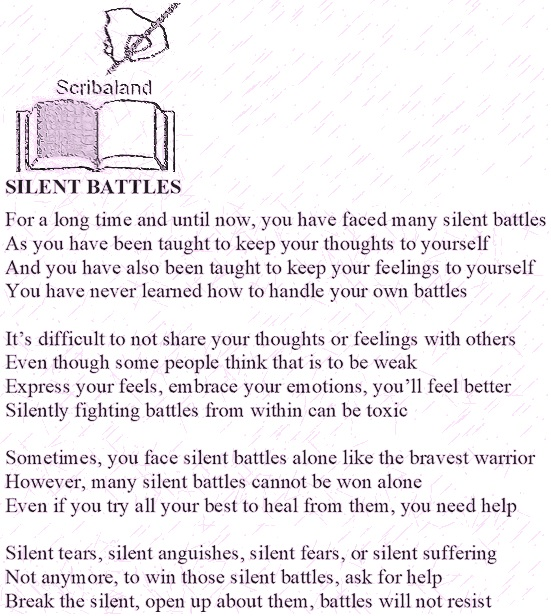 scribaland's tweet photo. #Scribaland SILENT BATTLES
So many people fight without ask for help!Silent tears!Alas!#lucarne #lyrique #lyriques #maitre #maitres #maitresse #maitresses #maisondedition #maisonsdedition #manuel #manuels #manuscrit #manuscrits #maternelle #maternelles #matiere #matieres #memoire https://t.co/wvLfSBuppV