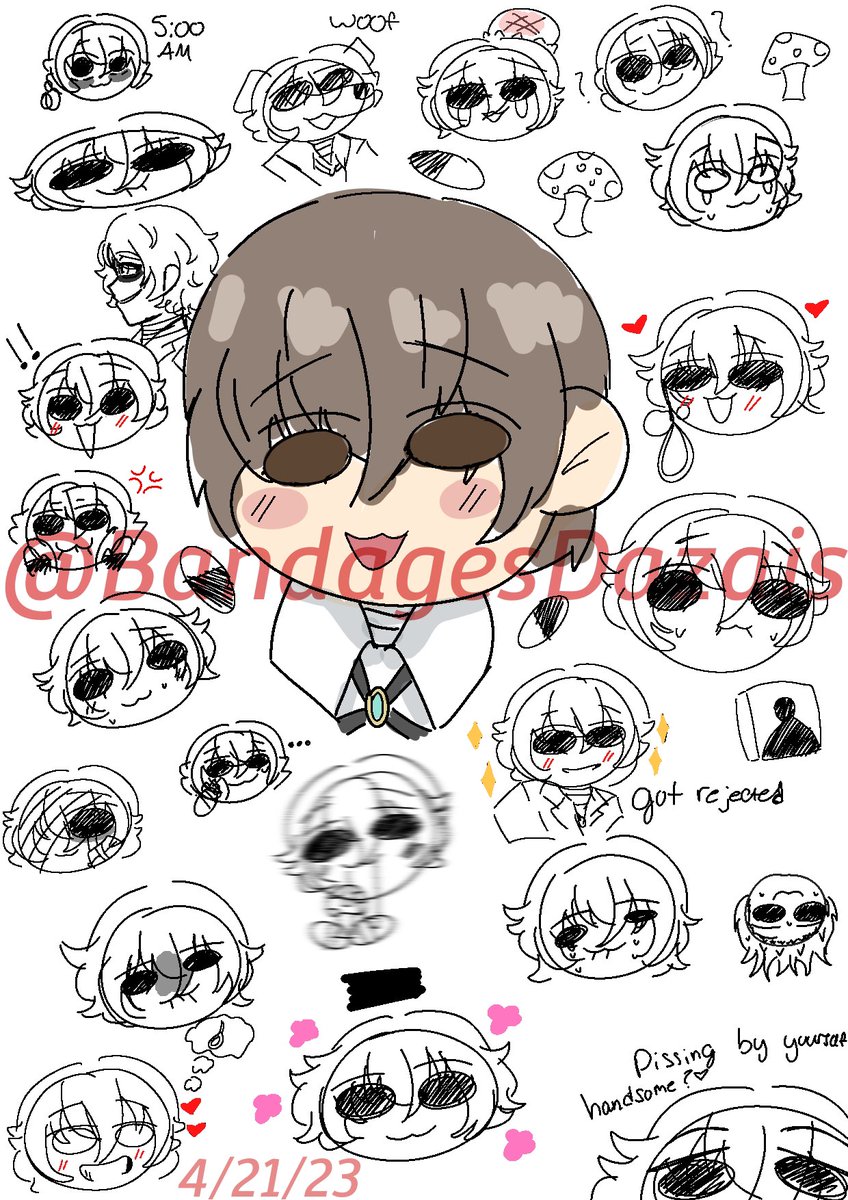 BandagesDazais's tweet photo. I like to present 23 stupid doodles of dazai. I spent an hour on this
#BSD #bsdtwt #BungouStrayDogs #bungostraydogs #bsddazai #DazaiOsamu #bsdfanart #bsdfandom #ibisPaintX #digitalart #fanart #myart #anime https://t.co/fIXXVIZTBe