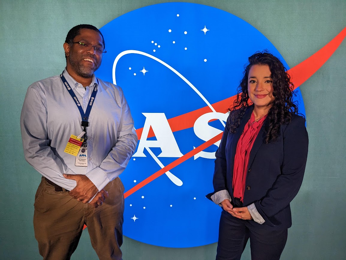 SERVIRGlobal's tweet photo. For #EarthDay2023, our own @BzGEO and @africa_science are at @NASAGoddard today to talk about how we serve @NASA 's commitments to a better Earth and #climate future 🛰️🌎🌿
#DataIntoAction https://t.co/pTZrdgHTNP