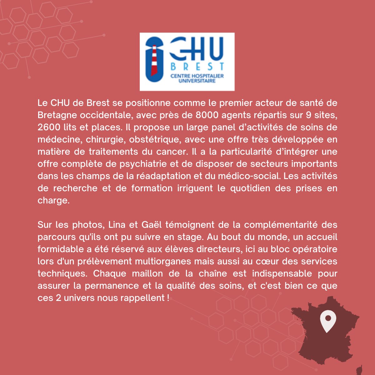 Élèves DH Promotion Axel Kahn 2023-2024 (@edh_2023_2024) on Twitter photo Suite des stages #EDH en Bretagne au @CHRU_Brest. Sur les photos, <a href="/LinaArnaud/">Lina ARNAUD</a> et Gaël Marzin
témoignent de la complémentarité des parcours qu'ils ont pu suivre en stage, ici au bloc opératoire lors d'un prélèvement multiorganes mais aussi au cœur des services techniques⬇️ Suite des stages #EDH en Bretagne au @CHRU_Brest. Sur les photos, <a href="/LinaArnaud/">Lina ARNAUD</a> et Gaël Marzin
témoignent de la complémentarité des parcours qu'ils ont pu suivre en stage, ici au bloc opératoire lors d'un prélèvement multiorganes mais aussi au cœur des services techniques⬇️
