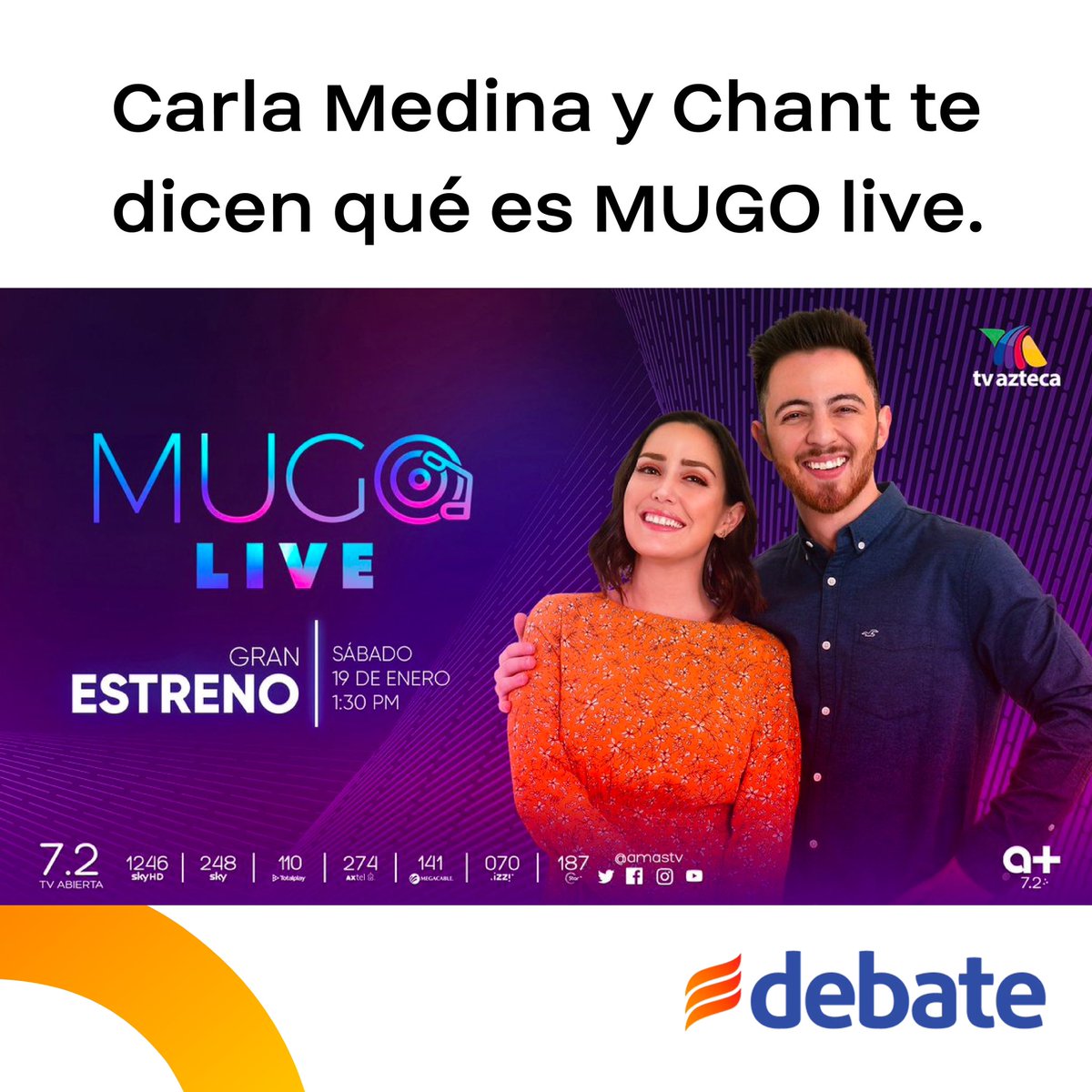 aztecaplay_mx's tweet photo. En 2019 seguimos compartiendo la música con un programa de TV que se llamó “Mugo Live” con 2 grandes conductores @carlamedina y #Chant #AztecaPlay
.
.
.
.
In 2019 we continue sharing the music with a TV program called "Mugo Live" with 2 great hosts Carla Medina and Chant https://t.co/I3fSi87WcL