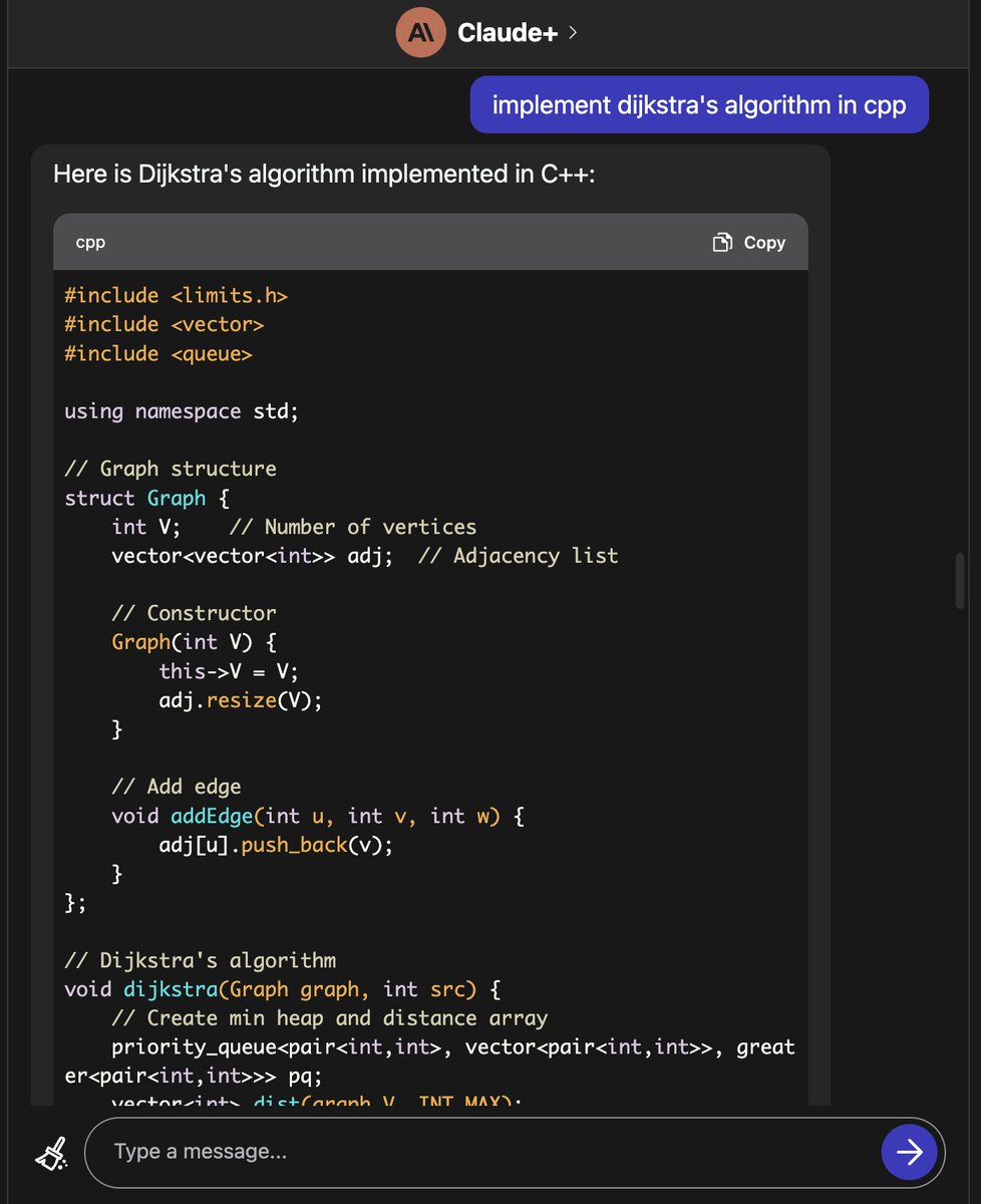 poe_platform's tweet image. We just launched markdown code block improvements on web including syntax highlighting and a copy button! These improvements apply across all bots on Poe, including ChatGPT, Claude instant, Claude+, GPT-4, and all user-created and API bots.