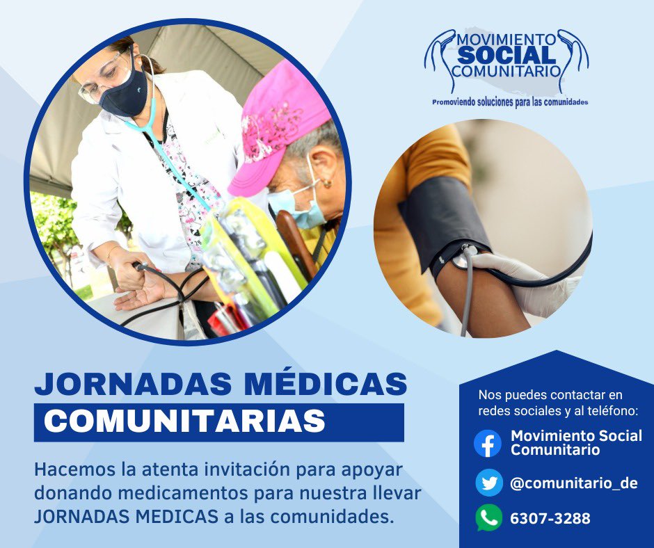 🔵Hacemos la atenta invitación para apoyar a los más necesitados donando medicamentos para nuestras jornadas médicas.

#JornadasMedicas
#MovimientoSocialComunitario