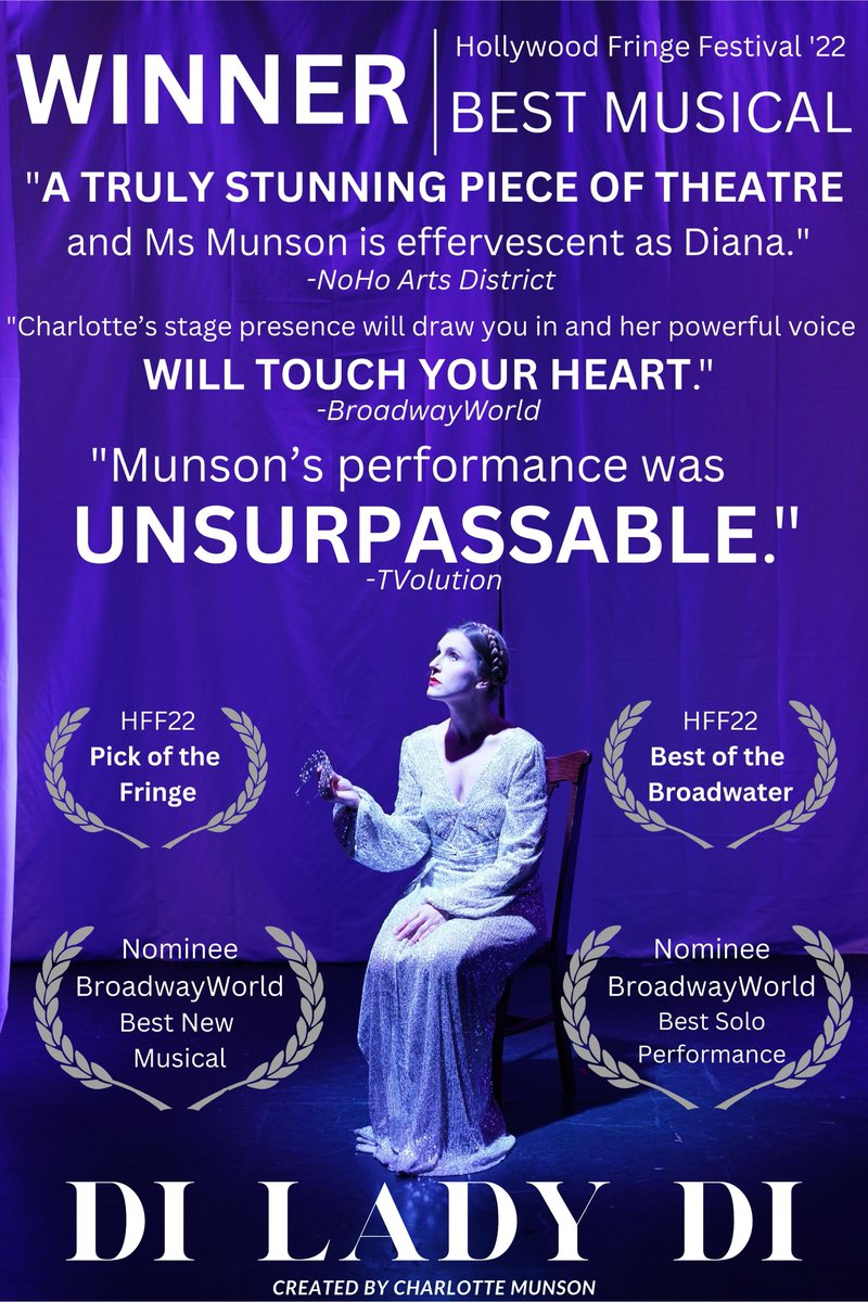 Opening at LFT tonight- 3 performances only- Tix at littlefishtheatre.org 
“Charlotte Munson, perfect as the People’s Princess…proves a juggernaut of talent in this superbly layered musical.”   ​-Ernest Kearney, TVolution