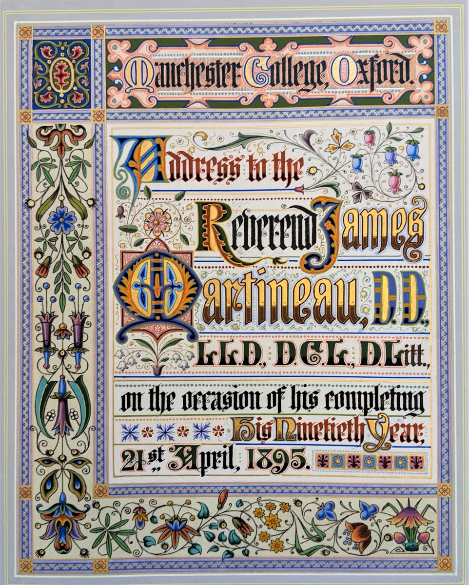 LibraryLandKate's tweet photo. @HMCOxford @MartineauSoc The most richly decorated illuminated address for Martineau for his ninetieth birthday (HMC Archive) https://t.co/VEBNTrcZ6y