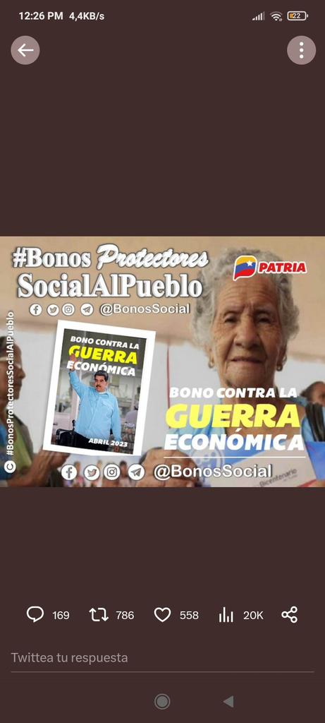 #JuegosDeportivosALBA
🚨 #ÚLTIMAHORA: Inicia la entrega del #BonoContraLaGuerraEconómica (abril 2023) a través del Sistema @CarnetDLaPatria enviado por nuestro Pdte.@NicolasMaduro para los pensionados @IralisailC

✅ Monto en Bs. 365,00

@BonosSocial 
#JuegosDeportivosALBA