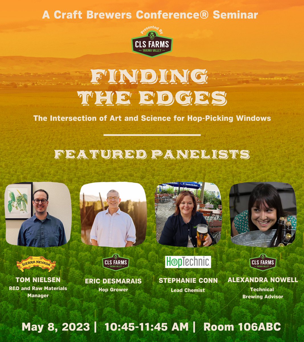 Join us for a 2023 CBC seminar diving deep into hop-picking windows! We're discussing the intersection of in-field sensory techniques and testing for terpenes and thiols to determine harvest readiness for optimal aroma. #HopQualityDrivesBeerQuality hoptalk.live/cbc-2023