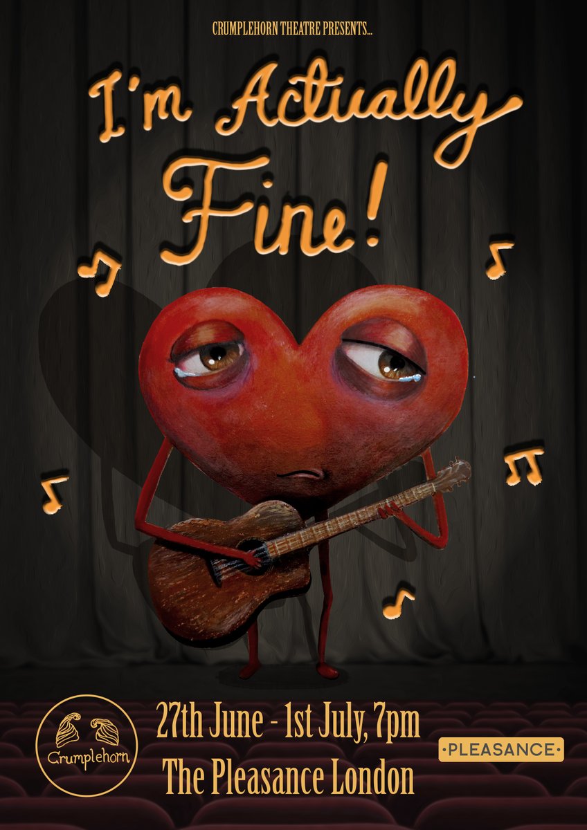 CrumplehornProd's tweet photo. 🚨WONDERFUL NEWS ALERT🚨

'I'm Actually Fine!' is coming to @ThePleasance London this summer! 
Come see our musical comedy all about having a terrible messed up brain! 

Get your tickets here!! https://t.co/yWgO1ST2F6

#theatre #musicalcomedy #comedy #londontheatre #whatsonlondon https://t.co/sct384pjHP