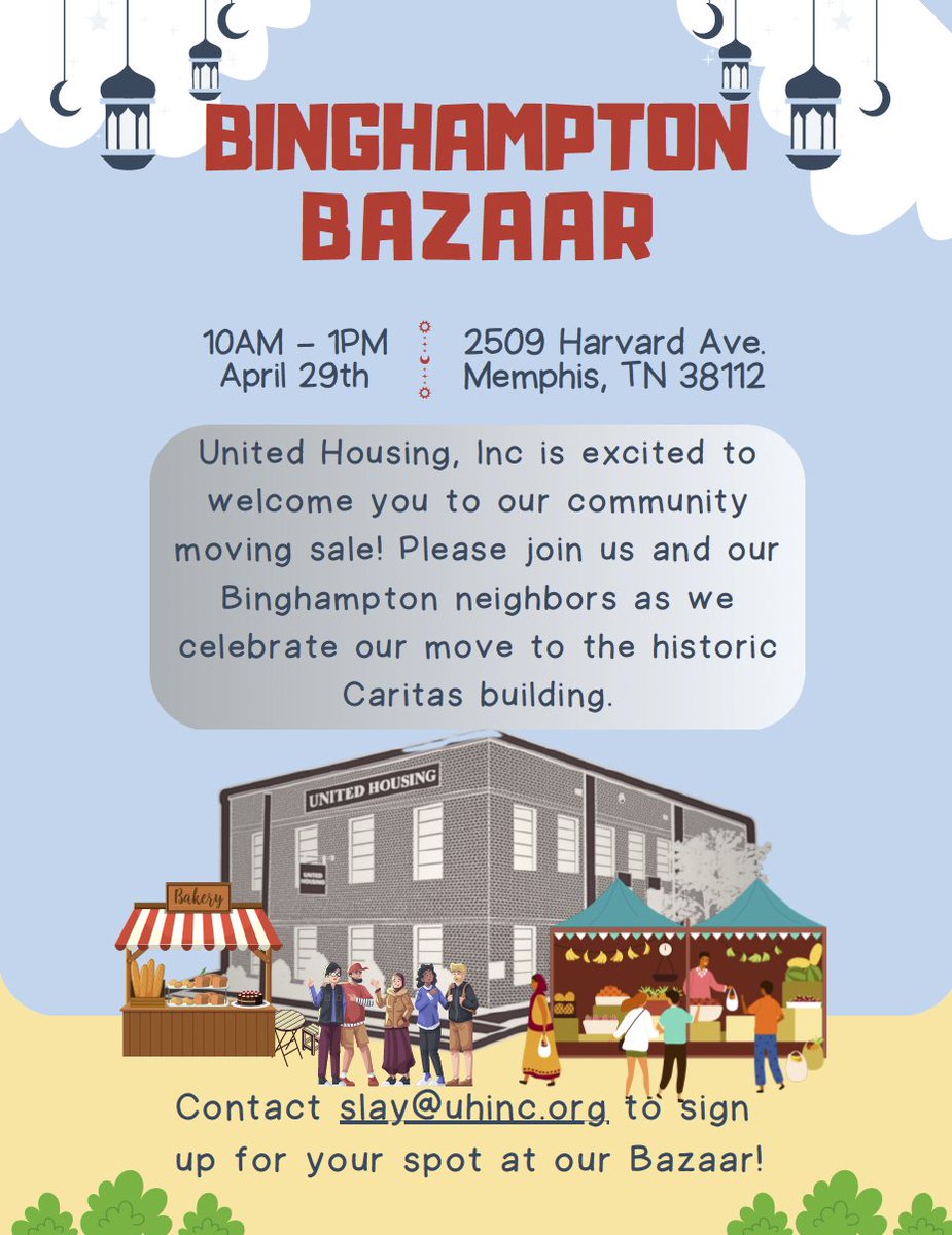 CTCmidsouth's tweet photo. Our partner and supporter of Housing Justice work, United Housing Inc, is moving into the Binghampton Neighborhood (Former Caritas Village Building)! They have invited the CTC community to their upcoming yard sale. Contact slay@unic.org to sign up for your spot at the Bazaar! https://t.co/U2pO2fRA3l