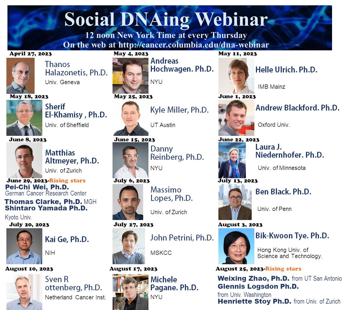 zha_lab's tweet photo. Check out who will be at Social DNAing for spring and summer! The complete list and sign-up link are at https://t.co/XaGM9Lt62q https://t.co/WWMOS0g7Pb