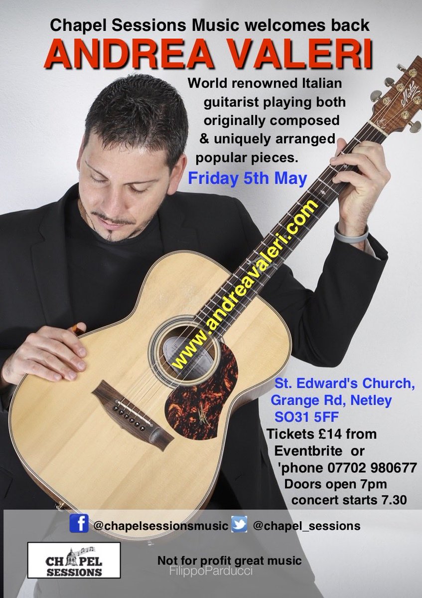 chapel_sessions's tweet photo. .@AndreaValeri Italian guitarist plays UK tour in May including @chapel_sessions Netley 5th May @Go_Southampton @UoSMusic @VisitSoton  @iSouthampton @musicinthecity @sofests @AdamManning  @eastleighmayor please RT &amp; keep bringing live music to our area @BBCRadioSolent @ALEXDYKE1 https://t.co/QNgALXme1q