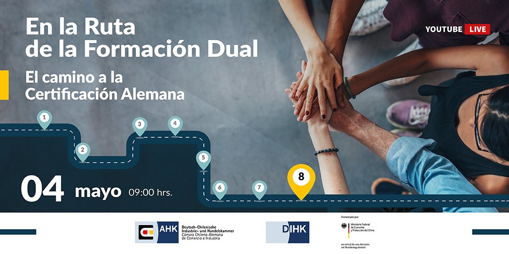 AHKChile's tweet photo. ¡Te invitamos al lanzamiento de la Ruta de la Formación Dual en la que mostramos el camino a la Certificación Alemana. 

📅 Fecha: 04 de Mayo
⏰ Horario: 09:00 horas
📽 A través de YouTube: https://t.co/jP6bJ1GB7e

#PartnerForEducation
#FormaciónDual #empresas https://t.co/S2ilElT4rG