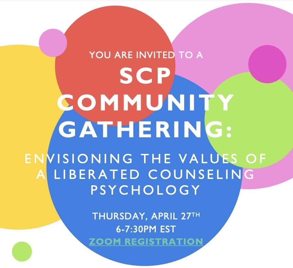 Join us for our SCP Community Gathering facilitated by <a href="/DellaVMosley/">dr. della is naming herself (she/they)</a>, @anneliesesingh, and <a href="/melmwilcox/">@melmwilcox.bsky.social</a> on April 27! Register here: us02web.zoom.us/meeting/regist…