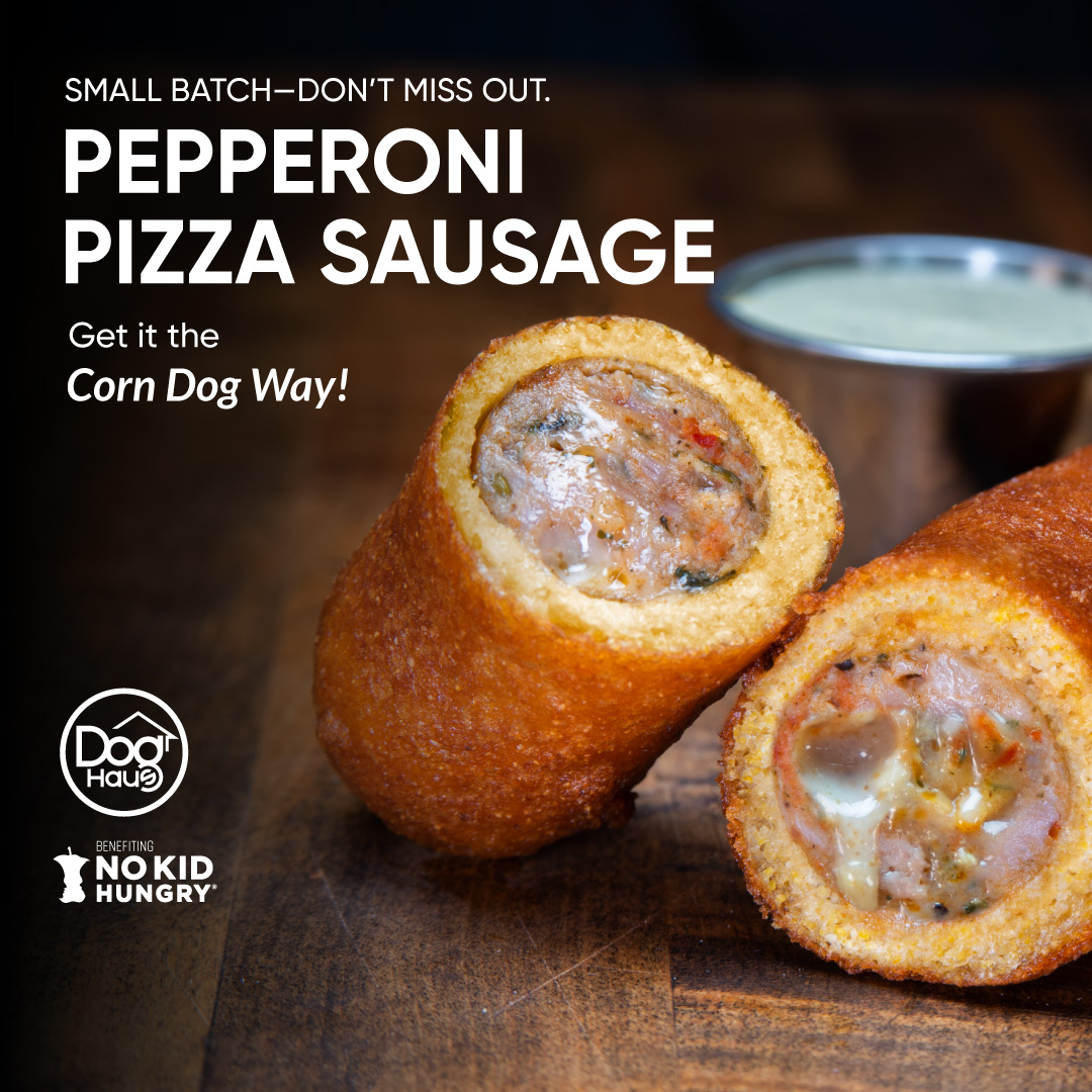 DogHausDogs's tweet photo. A pizza sausage⁉️ Woah‼️ Try @DogHausDogs Würstmacher @AdamGertler’s #PepperoniPizzaSausageTry it the #DHWürstWay w/spicy basil aioli &amp; grated cheese; on grilled king’s hawaiian rolls $1 from your purchase goes to @NoKidHungry Get it before it runs out!  #🌭#awss https://t.co/FOjLYWtKJs