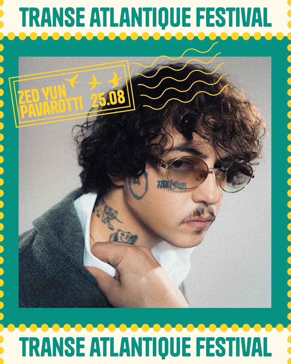 Festival Transe Atlantique (@festivalta) on Twitter photo ZED Yun Pavarotti le vendredi 25 août !
-
Surprise ! <a href="/ZedYunPava/">ZED Yun Pavarotti</a> sera à nos côtés pour un concert totalement fou ! On est déjà d'accord avec vous, c'est une belle surprise ! 🎶🎸
-
Billetterie : my.weezevent.com/early-birds ZED Yun Pavarotti le vendredi 25 août !
-
Surprise ! <a href="/ZedYunPava/">ZED Yun Pavarotti</a> sera à nos côtés pour un concert totalement fou ! On est déjà d'accord avec vous, c'est une belle surprise ! 🎶🎸
-
Billetterie : my.weezevent.com/early-birds