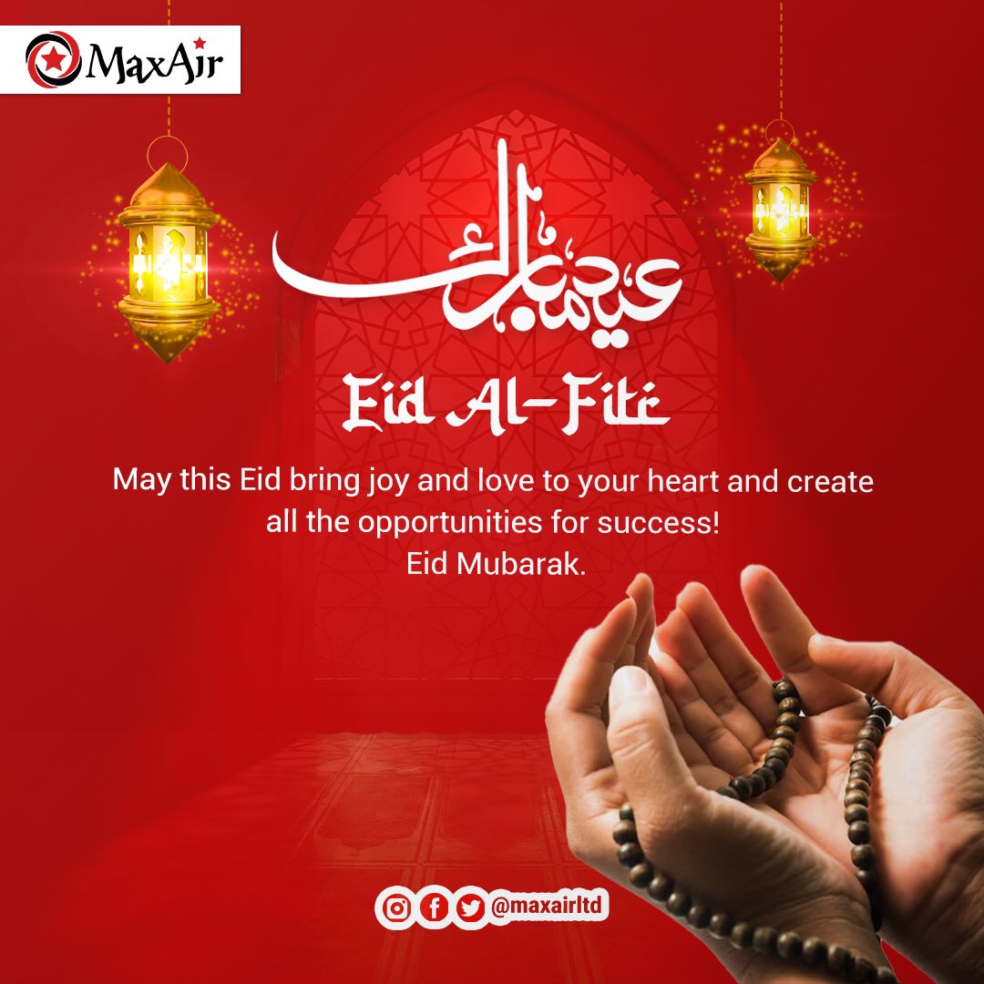 May this Eid bring joy and love to your heart and create all the opportunities for success!
Eid Mubarak. 📿🎉🎉

Fly Max Air!✈️
————————-
#maxair #maxairlines #airline #Kano #Nigeria  #letsflyaway #newmonth