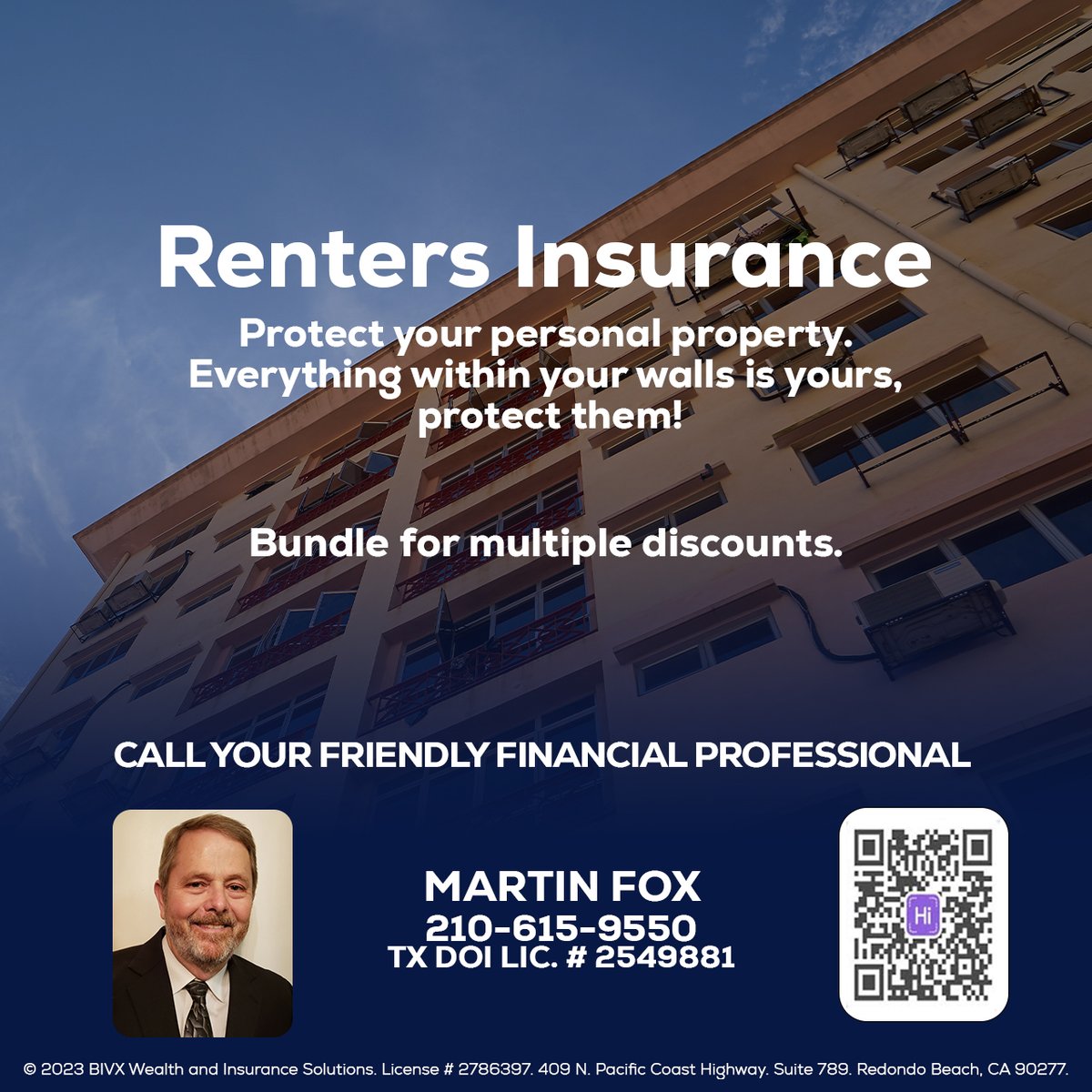 mybivx's tweet photo. Perfect coverages and bundling discounts. Call us today at 833-300-4968 or email us at info@mybivx.com to know more!
#BIVX #RentersInsurance #Insurance #Affordable #Protection #Property #Bundlediscount https://t.co/V4JWb8x5Dp
