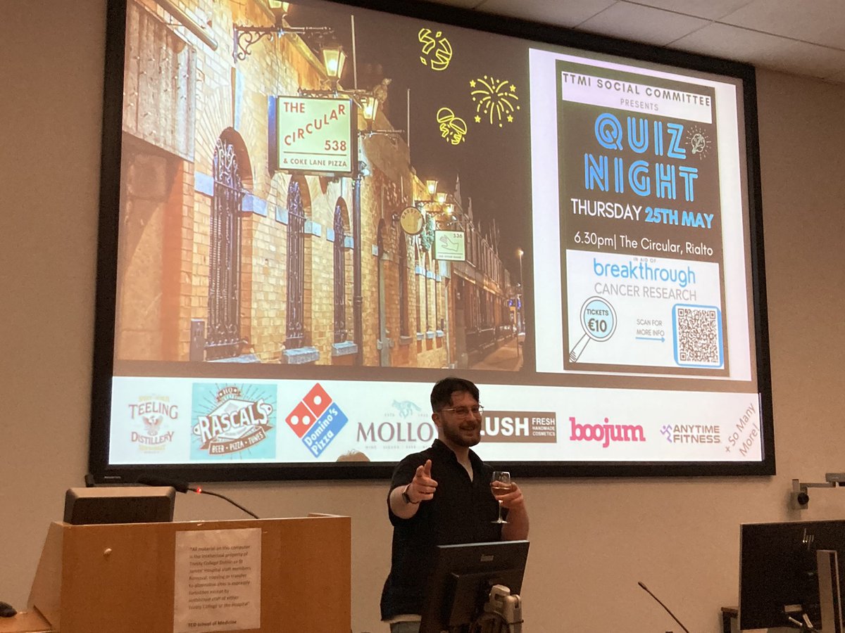 TCDTMI's tweet photo. @MattMcElheron from the TTMI social committee talking at our conference about all the exciting upcoming social events in TTMI - Next event is a Quiz night on May 25th! https://t.co/ZqlWNcdXz7