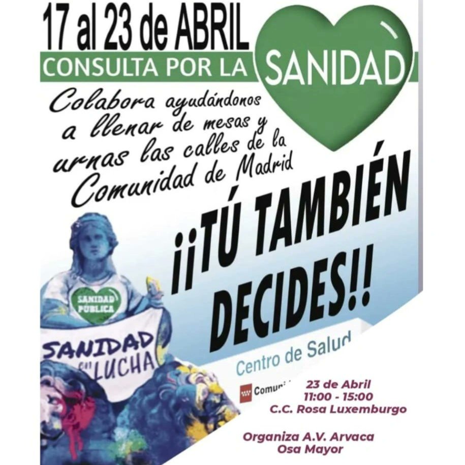 Si no has participado todavía en colsulta por la Sanidad Pública, el domingo te esperamos en Rosa Luxemburgo. ¡Es el último día!

🏥💚💚

consultasanidad23.org