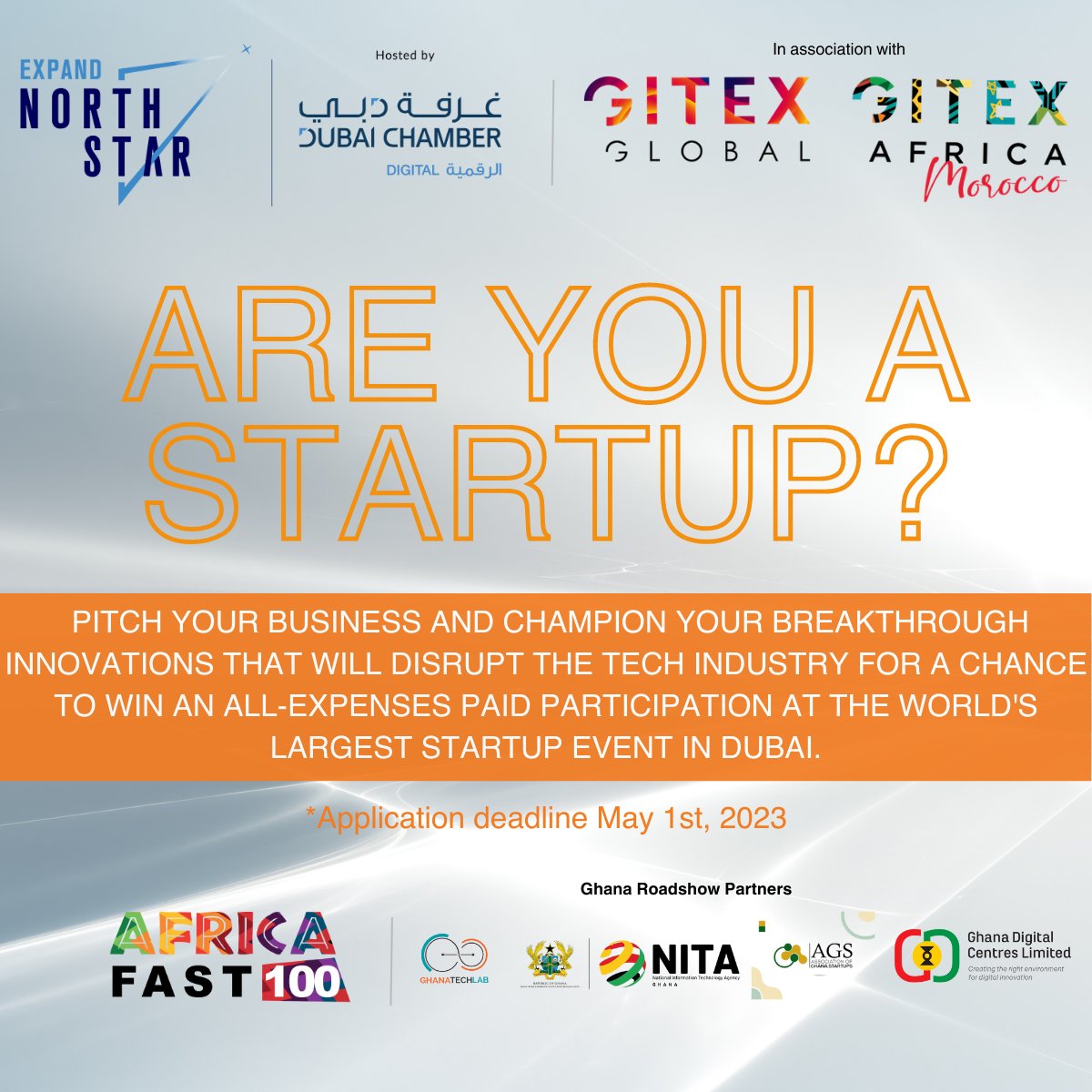 GhanaTechLab's tweet image. Attention Ghanaian Startups! Win an all-expenses-paid trip to Dubai &amp;amp; Marrakech (May 10-12 &amp;amp;May 31-June 2). 

Apply now to showcase your innovation and expand your network. Deadline: May 1, 2023.
Link: innovate.expandnorthstar.com/en/challenges/…

#ExpandNorthStar #GITEXAfrica
 #GhanaTechLab