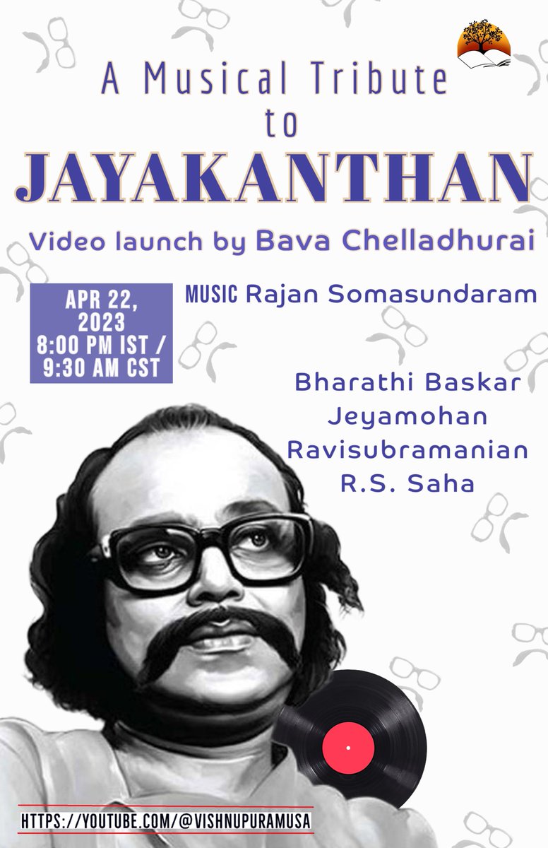 A Musical Tribute to #Jayakanthan! Launched by @writerbava avl & Bharathy bhaskar avl! Zoom Link : us02web.zoom.us/j/87051345476
YouTube : youtube.com/@vishnupuramusa #MusicalTribute #TamilWriters #Tribute2Writers @SoundarAustin