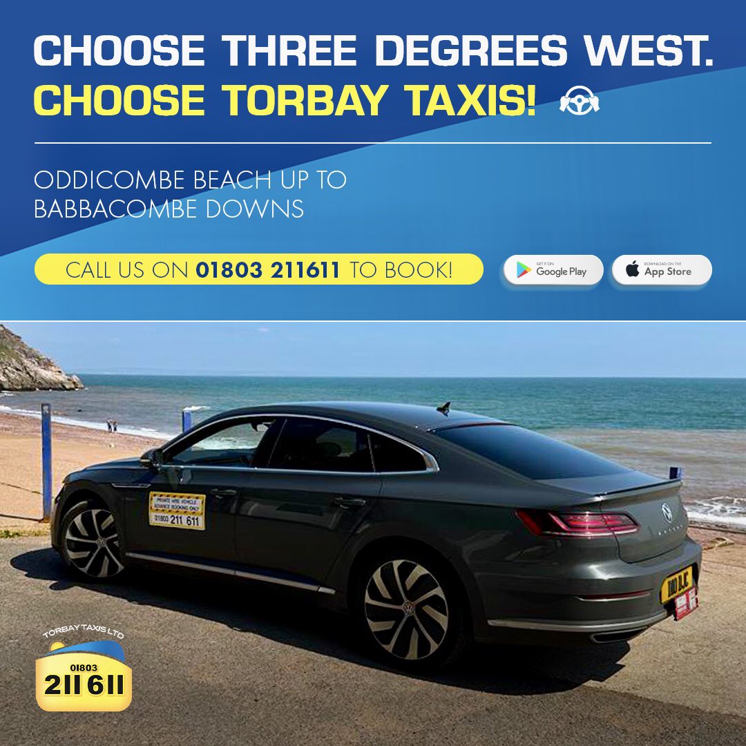 Who wants to visit us but struggles with the hill?
@torbaytaxis are only too happy to pick up at Oddicombe Beach & drop off on Babbacombe Downs (or vice versa).
With fares around £4* one way.

*Fares subject to variation dependent on day and passengers
#torbay #myriviera