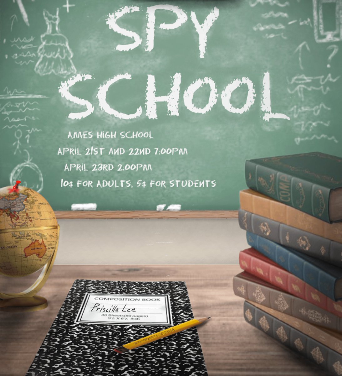 It's opening night of Spy School at AHS! April 21 or 22 at 7 pm and April 23 at 2 pm. Skip the line and order online at ahsfinearts.ludus.com and get the special rate of $8/adult and $4/student. You don’t want to miss this delightful comedy! #AmesCSD #AmesHighPride