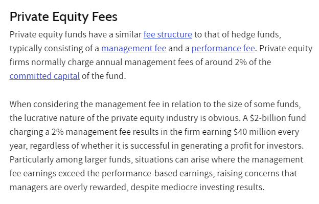 When legislators look to the future of business and the number of small to mid-sized business owners who will be in transition, I wonder if they look at the incentives between selling to PE or ESOP?

The regulatorily amenable mechanism of the fee structure for PE and how those
