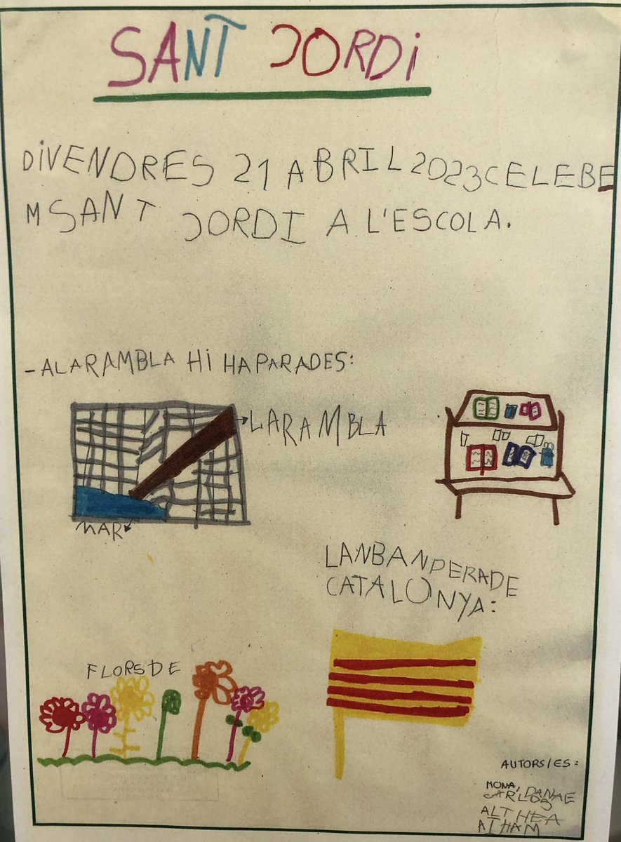 asunperezbarrio's tweet photo. Els nens i nenes de #MOPI5 han elaborat uns fulls informatius i tríptics per informar a les families sobre la Festivitat de Sant Jordi. 📖 🐉❤️ #MOPI5 #JEPobleSec @JesuitesEdu https://t.co/T9ql2IOYW9
