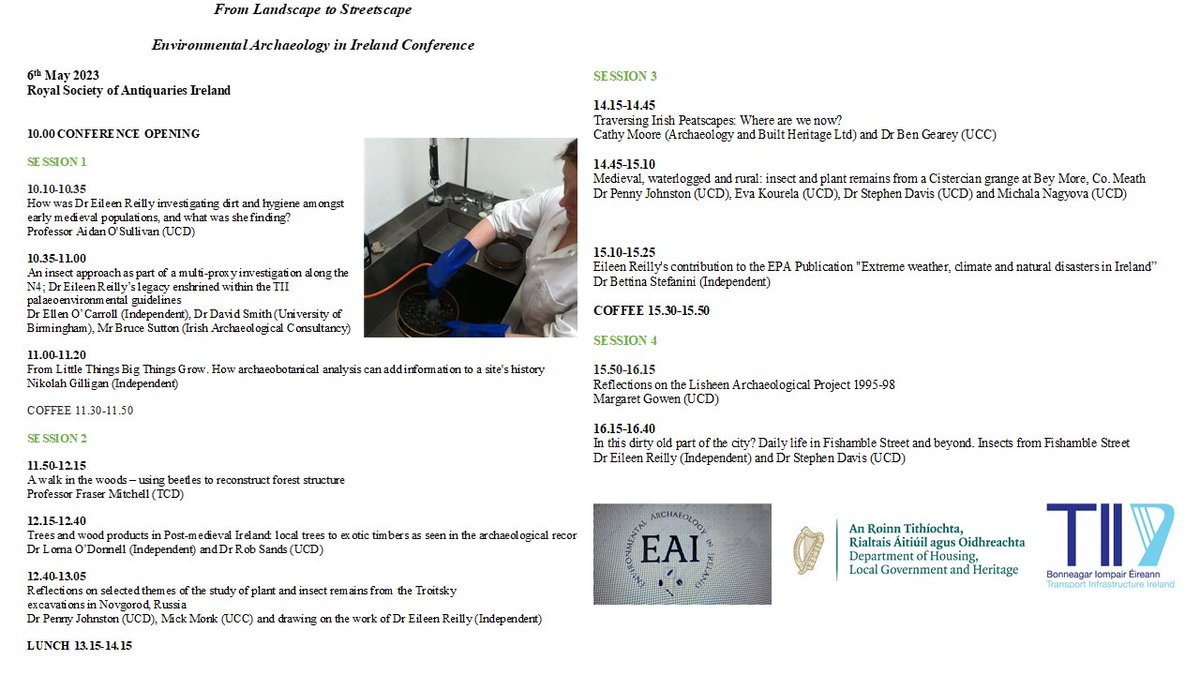 Ellenocarrol_Ha's tweet image. The exciting environmental archaeology conference @http://eaireland.net/blog/eai-conference/
in memory of Dr. Eileen Reilly
takes place at @RSAI on the 6th of May - a very exciting range of papers and speakers!
Book your tickets