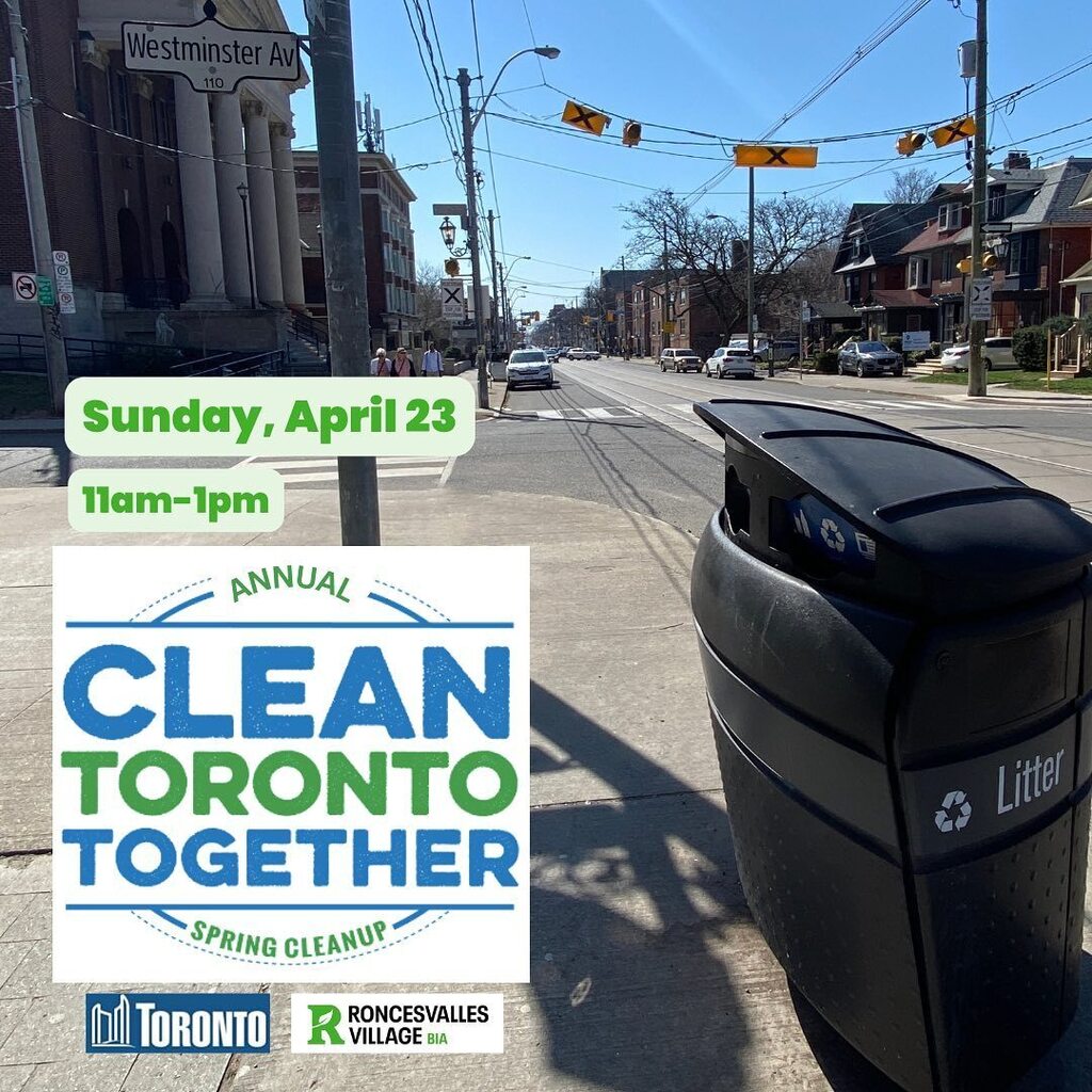 Join us on Sunday, April 23rd from 11am-1pm while we help #cleantorontotogether !

The Roncesvalles Village BIA invites the community to join us this Sunday, April 23rd for the Roncesvalles Avenue Clean Up.

RVBIA members are encouraged to clean in front… instagr.am/p/CrTfwibgHtC/