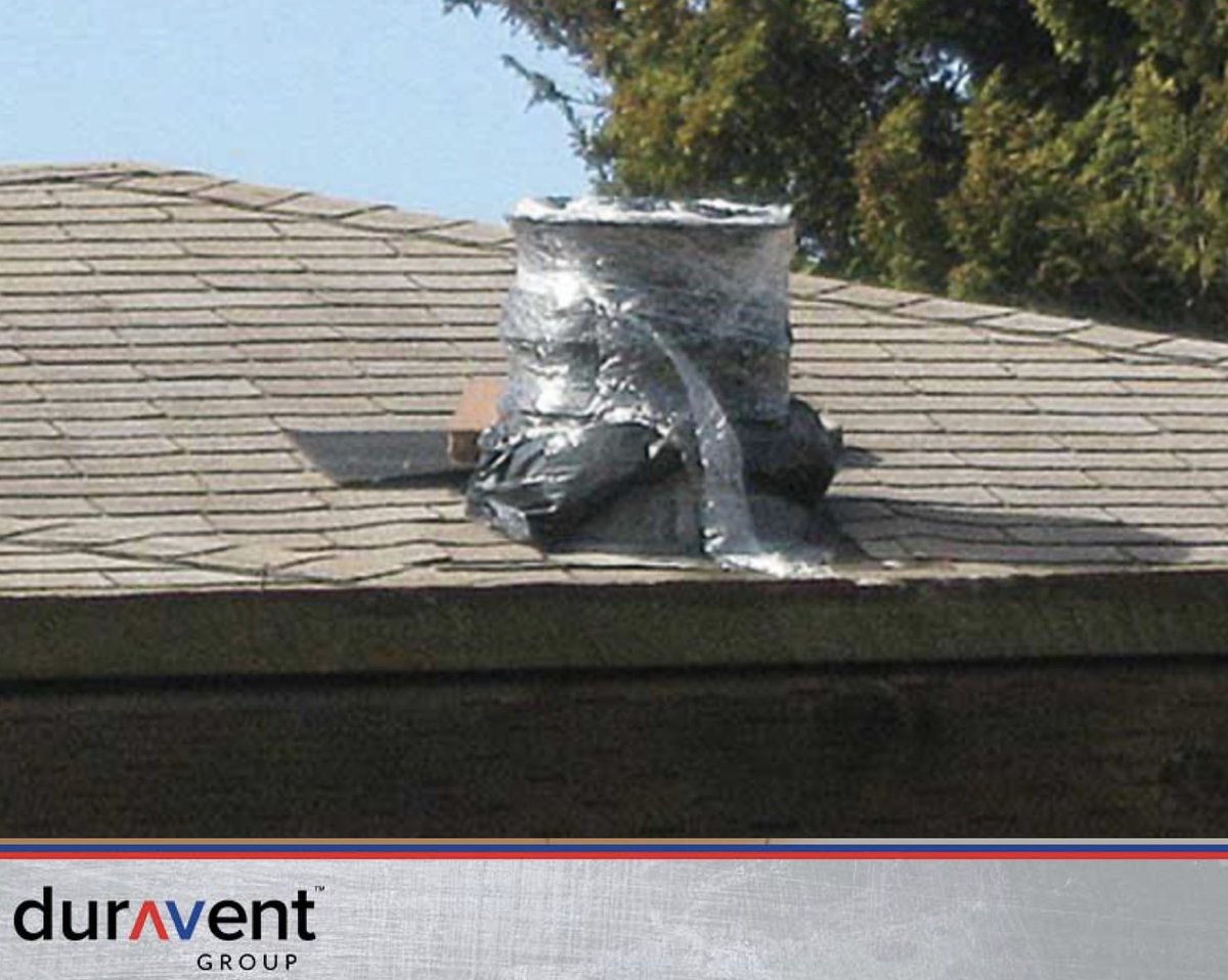 DuraventGroup's tweet image. #BadBuildFriday Everyone knows not to use duct tape to seal a chimney. But nobody said anything about garbage bags and plastic wrap! What’s the best way to seal your chimney? Let’s discuss. Throw in your answers below. #BadBuild #TGIF #DuraventGroup