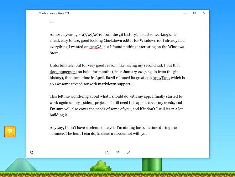 StrAbZ's tweet image. In Sept 2016 (yes, 7 years ago) I worked on a Markdown editor for Win10. It was almost finish, but I never released it. I spend last year moving from UWP to WinAppSDK and Win11. It’s now almost done, again. I hope to release it soon. Picture’s from the UWP version. #WindowsApp