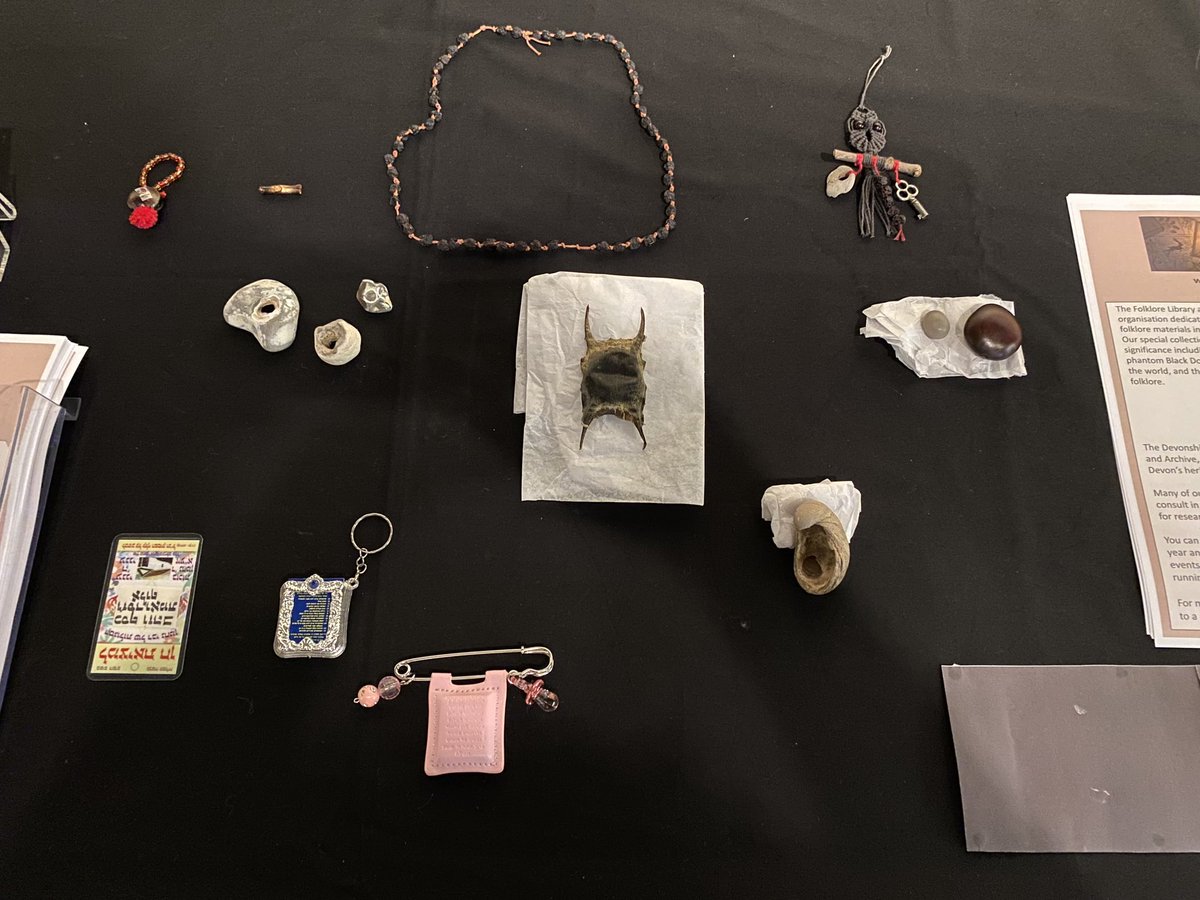 LibraryFolklore's tweet photo. Find us on the ground floor corridor at the @RAMMuseum in Exeter tonight for their #RAMMLates event with a selection of folk magic charms and protective items related to witchcraft https://t.co/J4W2V5pXGb