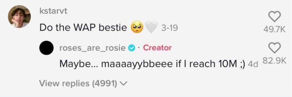 thvsnaz's tweet photo. She was begging for 10 million likes omg 😭 https://t.co/jMqWkvKQyC