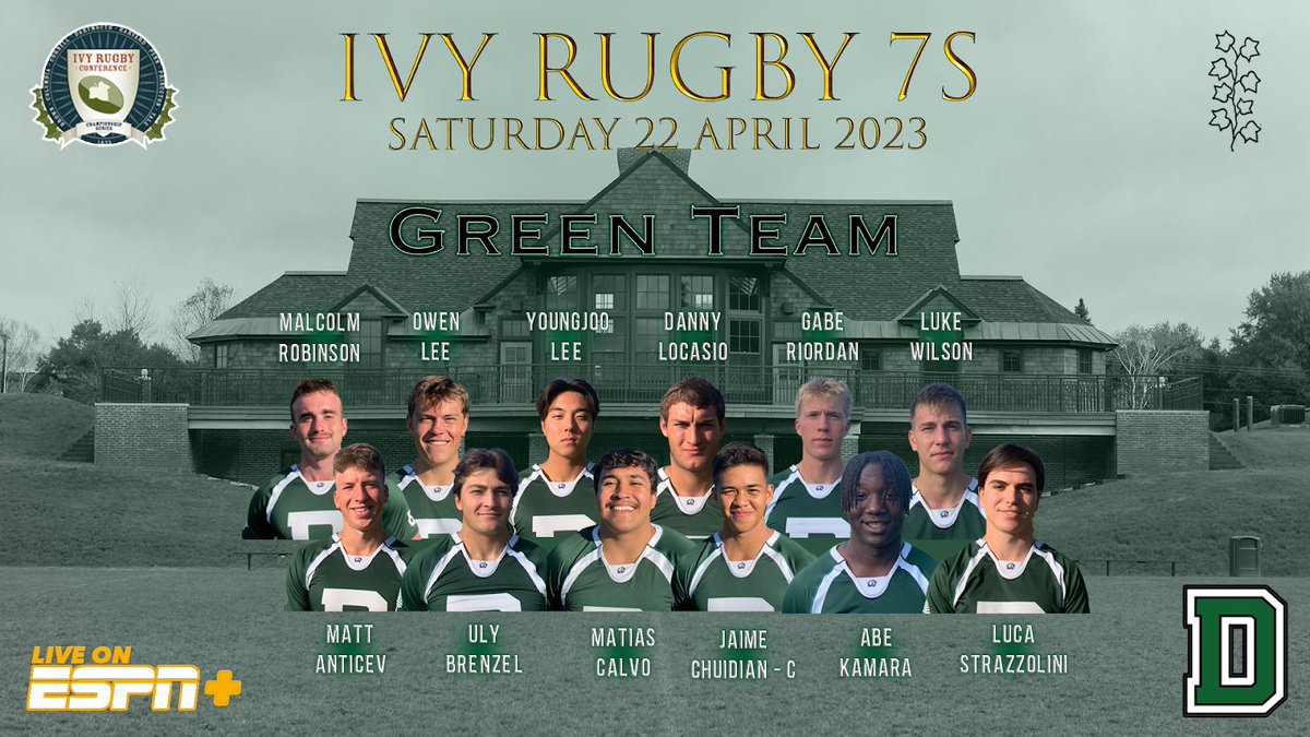 dartmouthrugby's tweet image. Roster and schedule for Ivy 7s tomorrow on Brophy. Games on Brophy will be streamed on ESPN+ and games on battle will be streamed from the DRFC website. Check our twitter for score updates. Hope to see you out there!