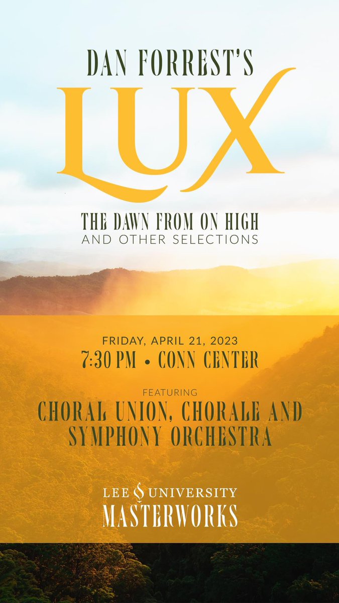 Tonight at 7:30PM in the Conn Center, come hear the Lee University Chorale, Choral Union, and Orchestra perform our annual Masterworks concert!

#leeuniversity #leeusom #musicwithpurpose
