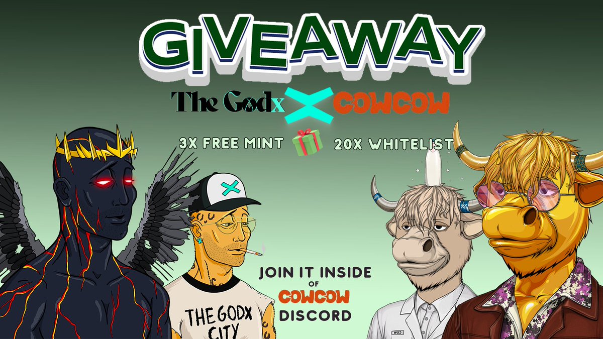TheGodxMvX's tweet photo. We are thrilled to announce our collaboration with @wecowcow 🐮

Cows and Godx have joined their forces🤝

The Godx is giving away:
🎁 3 Free Mint
🎁20 WL

Join their discord in order to participate: https://t.co/ywJDJrcent

Needless to say: #wearethegodx #WeCowCow https://t.co/g6t88fWDBB