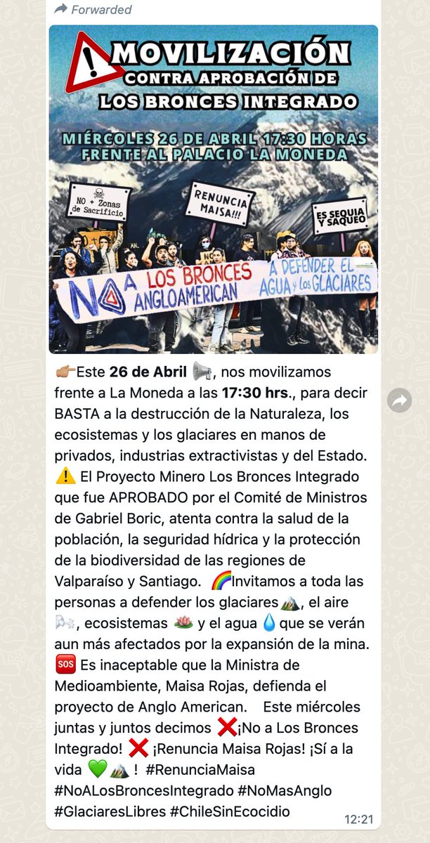 Est. <a href="/Maisa_Rojas/">Maisa</a> 

El pueblo ya se siente decepcionado por su falta de respuestas serias. 

¿Por qué aprobó que Santiago se convierte en una nueva #zonadesacrifico con #LosBroncesIntegrado de <a href="/AngloAmericanCL/">Anglo American Chile</a>?

Por favor, rogamos una respuesta científica no partidaria. 

Atte.