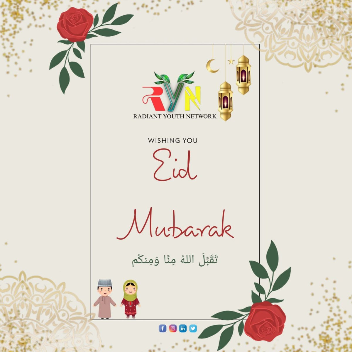 radiantyouthryn's tweet photo. Eid Mubarak from Radiant Youth Network! May this auspicious occasion bring joy, peace, and blessings to all of you & your families. Wishing you a blessed celebration filled with love, unity, and prosperity.
#RYN #RadiantYouthNetwork #TransformYouth #TransformFuture https://t.co/yBSpmi4F19