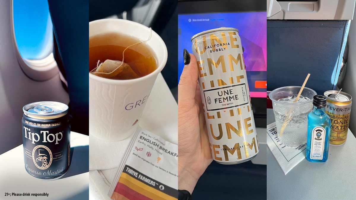 Which of our drinks are you trying on your next flight?

- Tip Top Espresso Martini
- Thrive Tea
- Une Femme Sparkling Wine
- Bombay Gin and Tonic