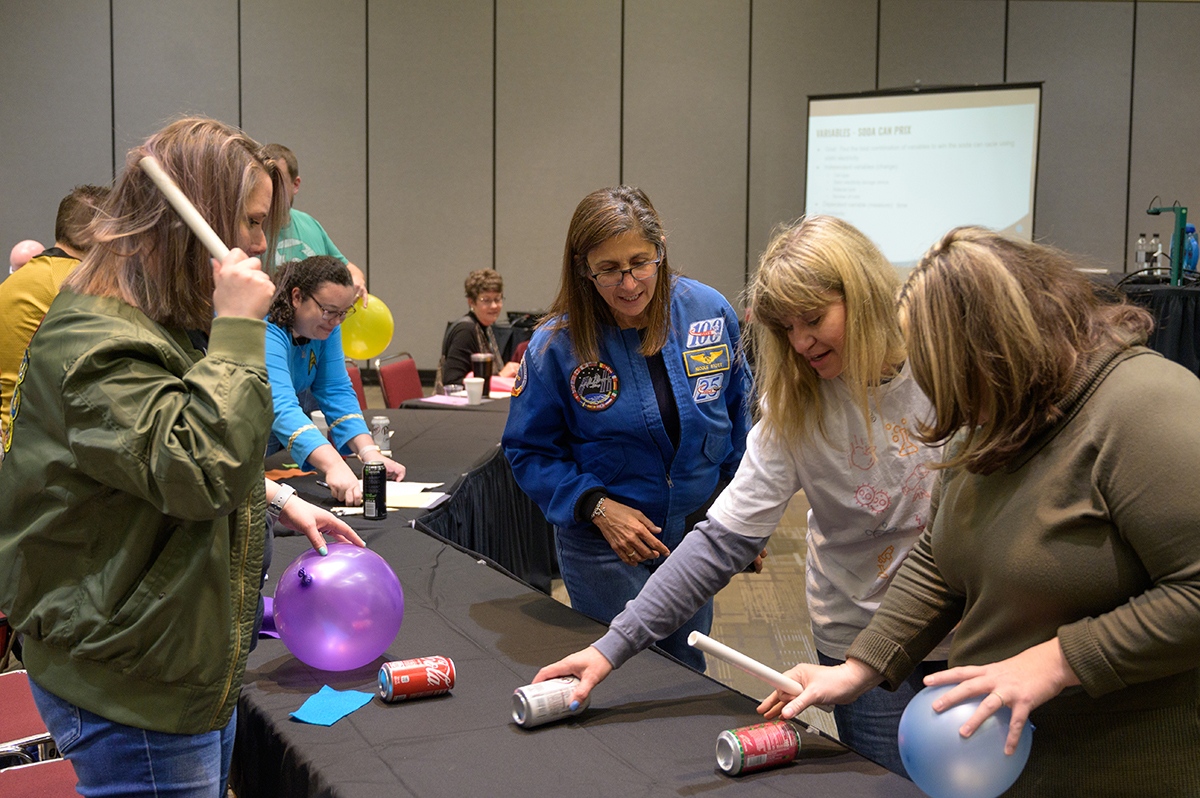 KScienceFest's tweet photo. Stop by The Cosmosphere table and visit with Lesa Paulsen. LaunchLearning, thru the Cosmosphere brings STEM subjects to life with expert live science demos, activities, & stories taught through space exploration. More at https://t.co/QJYYndU7lC. #LaunchLearningCosmo #2023KSF https://t.co/y3lcngSXZw