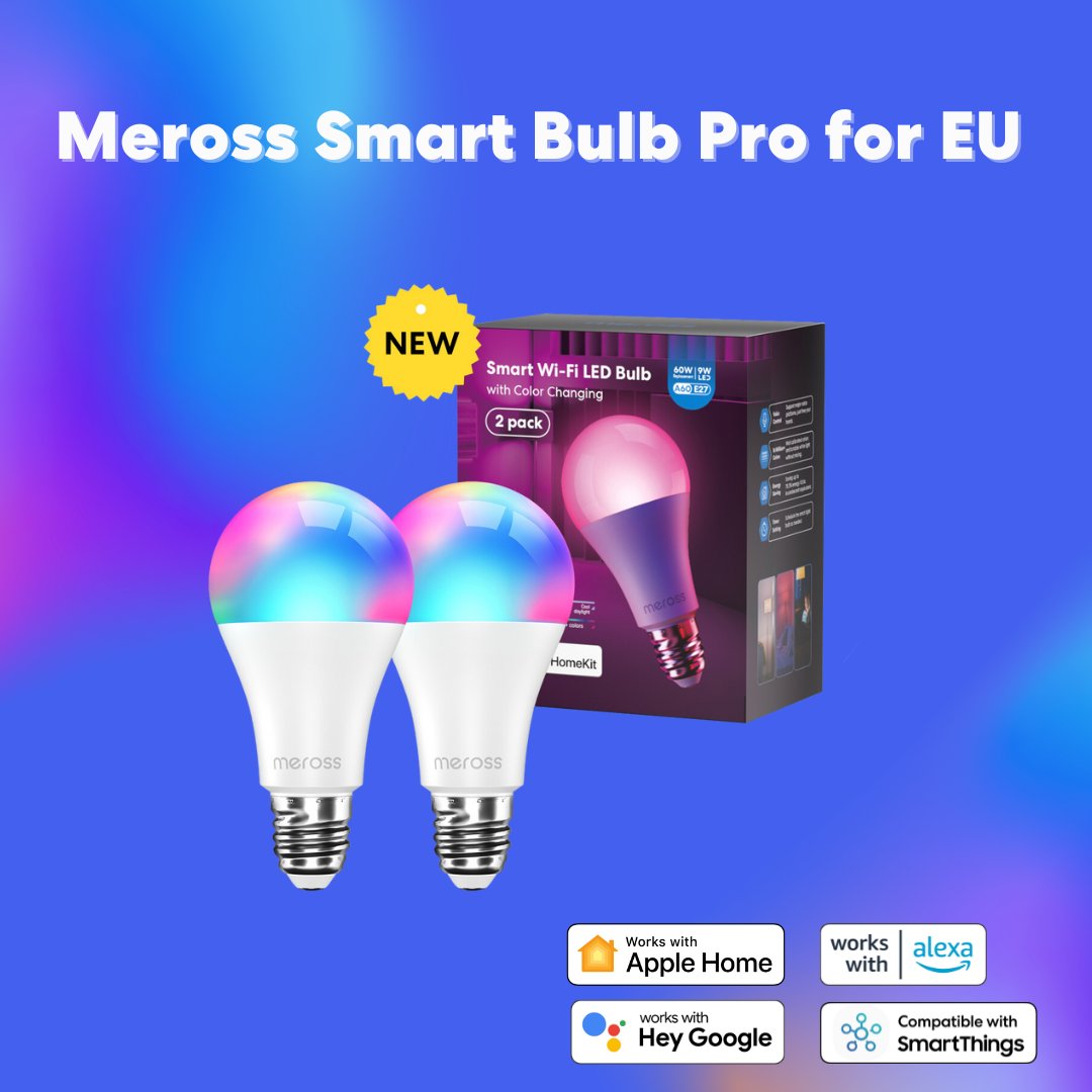 merosshome's tweet image. 💡Introducing our upgraded smart bulb for the EU market!
Light brighter, vivid colour, stable Wi-Fi. And... Upcoming adaptive lighting! If you haven’t already, meet Meross Smart Bulb Pro MSL120DAHK!⁠
🔗Shop with 40% OFF: bit.ly/3KNAKcM
#Meross #smartbulb