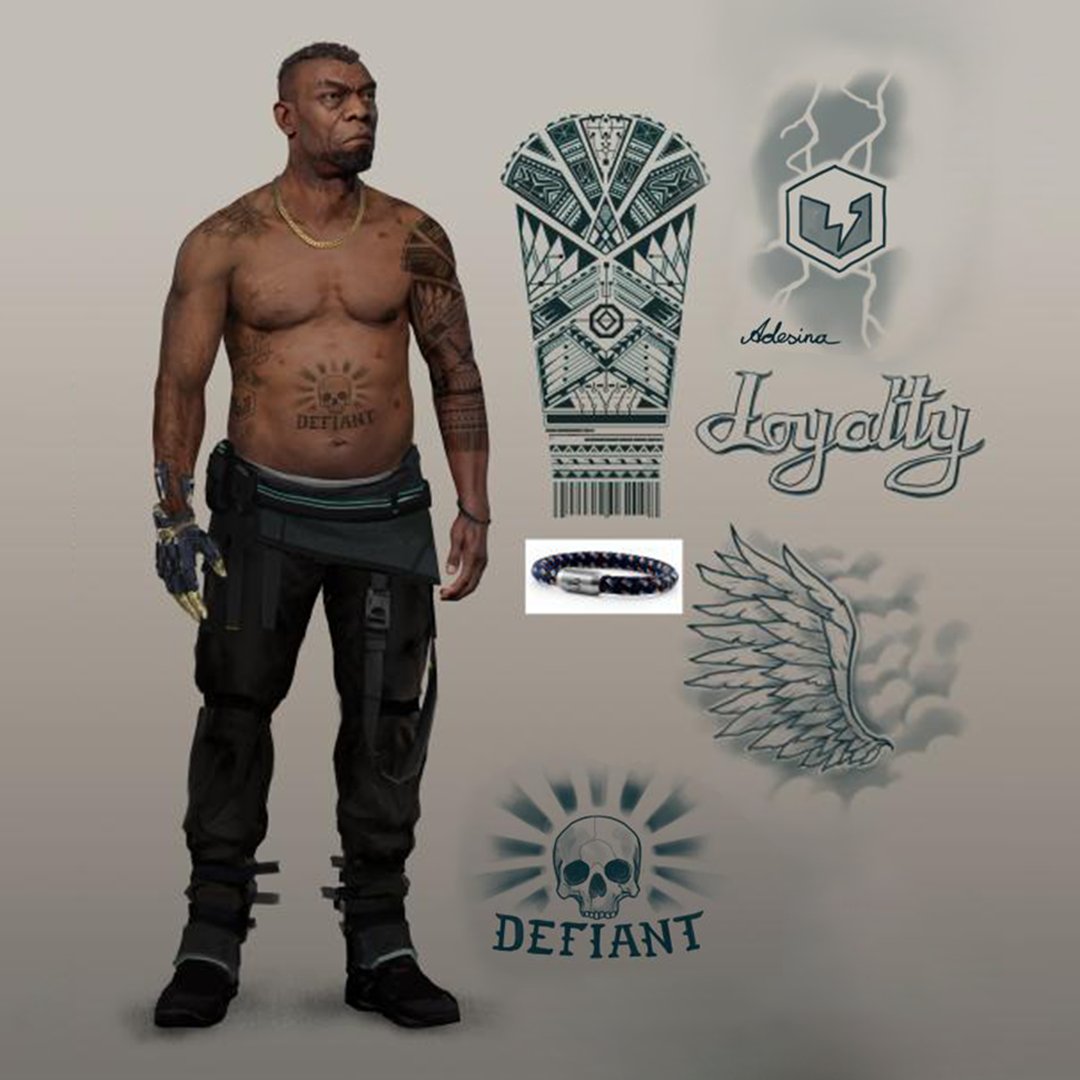 PowerPixel_Ltd's tweet photo. Here is some more concept artwork that went into designing detective Eli showing some experimenting with tattoos and more!
PowerPixelStudio: Assets made to explore, learn &amp; bring your own ideas to life.

#conceptart #tattoodesign #characterdesign #cyberpunkconcept #gameart https://t.co/cZPIMOmeVt