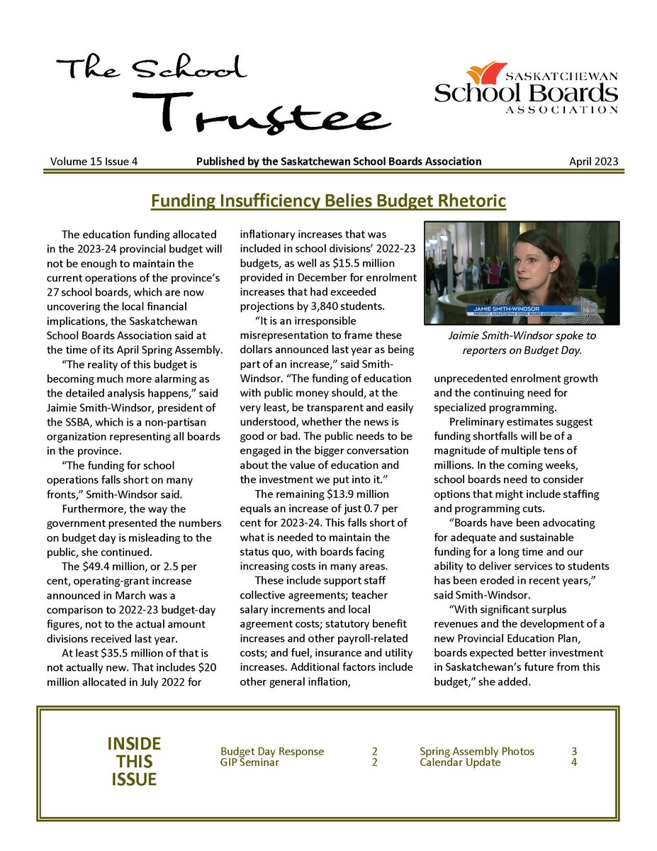 SaskSchoolBoard's tweet photo. The April edition of the The School Trustee newsletter is now available. Please follow this link to access the newsletter: https://t.co/7WOOU0FJDg #sasked https://t.co/nL0hJSh7lG