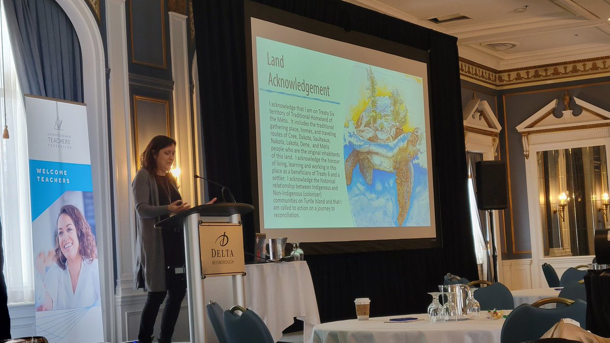 <a href="/JennBrokofsky/">Jennifer Brokofsky Wilde</a> Authentic Land Acknowledgrments - shifting from the "script and slide" to a personal commitment statement.
Signposts Inform Leadership.

- Honour. 
- Settler Identity. 
- Historical Relationship. - Colonizer. 
- Called to Action.

#reconciliationleadership