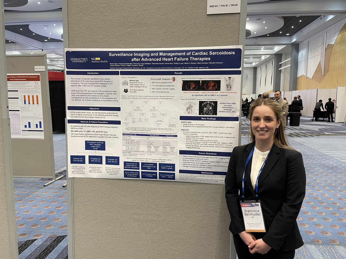 Congrats @RichaGuptaMD on this excellent abstract presented by @GUMedicine med student Francisca Bermudez at #ISHLT2023! @fsheikh22 @drsrirao @MarkHofmeyer @MrinaliniKrish2 @miguelpinillav @RaniaKaoukis @AfariArmahN @MedStarWHC @GTCardFellows