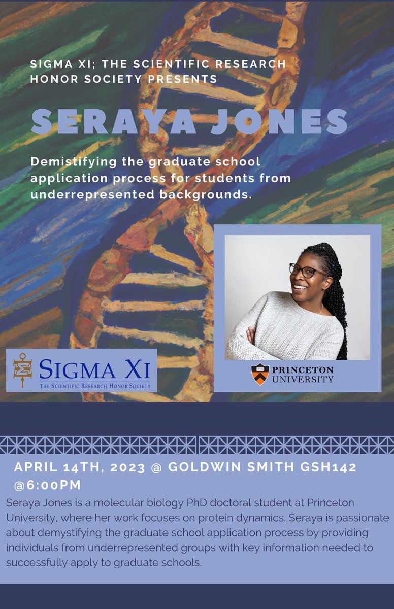 peyton_carpen's tweet photo. Had a wonderful talk and Q&amp;A about grad school life and grad applications with Sereya Jones from @Princeton !!

Can’t wait to see what @SigmaXiSociety  @Cornell Chapter will do next to make grad school more accessible for all. https://t.co/bqdHaT1tVE