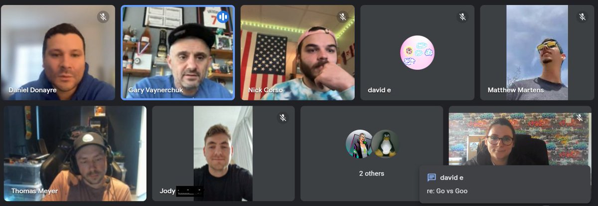 NFTKatie's tweet photo. Confirmed from the man himself @garyvee that it's GO! The middle O is silent.

Please take a step back!

Another amazing @veefriends mod meeting
@Behindthekit @Corso52 @BIG_dave4217 @mmartens003 @ThomasMeyerHere @JodyNft @crystalgroves @davidbridgeman 🐈‍⬛ https://t.co/fkaNhP5NZ6