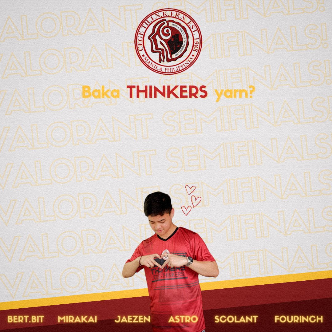 CEGEThinkers's tweet photo. 𝐖𝐄𝐋𝐂𝐎𝐌𝐄 𝐓𝐎 𝐎𝐔𝐑 𝐖𝐎𝐑𝐋𝐃

PRIDE RUNS THROUGH US for the CEGE Thinker's Valorant Team LIGHTNING MIGHT as they WIN AGAIN. This team screams STRATEGY, cries ORDER, and GATHERS WINS AS A HOBBY. 

Pubmat by: Ivan Naval
Caption by: Ariston Pelayo https://t.co/5FKHLFoW8J